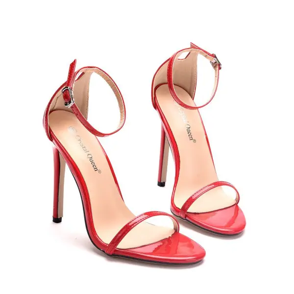 Sexy Rot Abend Sommer Sandalen Damen 2023 11 cm Stilettos Knöchelriemen Peeptoes Sandaletten Hochhackige