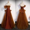 Chic / Beautiful Chocolate Prom Dresses 2023 Trumpet / Mermaid Strapless Bow Sleeveless Backless Floor-Length / Long Prom Formal Dresses
