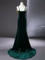 Elegant Dark Green Velvet Prom Dresses 2024 Trumpet / Mermaid Spaghetti Straps Bow Sleeveless Backless Sweep Train Prom Formal Dresses