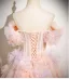 Chic / Beautiful Blushing Pink Beading Appliques Prom Dresses 2025 Ball Gown Off-The-Shoulder Short Sleeve Backless Floor-Length / Long Prom Formal Dresses