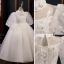 Chic / Beautiful White Spotted Lace Flower Flower Girl Dresses 2022 Ball Gown High Neck Beading Pearl Appliques Short Sleeve Floor-Length / Long Prom Flower Girl Dresses
