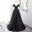 Elegant Black Satin Prom Dresses 2024 Ball Gown Off-The-Shoulder Sleeveless Backless Floor-Length / Long Prom Formal Dresses