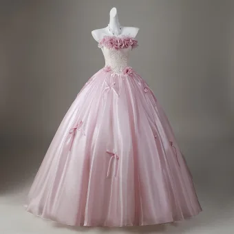 Chic Beautiful Blushing Pink Appliques Lace Flower Bow Prom Dresses 2026 Ball Gown Strapless Sleeveless Backless Floor Length Long Prom Formal Dresses