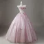 Chic / Beautiful Blushing Pink Appliques Lace Flower Bow Prom Dresses 2026 Ball Gown Strapless Sleeveless Backless Floor-Length / Long Prom Formal Dresses