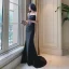 Sexy Noire Robe De Soirée 2022 Trompette / Sirène Bretelles Spaghetti Sans Manches Dos Nu Train De Balayage Soirée Robe De Ceremonie
