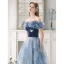Mode Meeresblau Perle Schmetterling Geflecktes Ballkleider 2023 A Linie Rüschen Off Shoulder Kurze Ärmel Rückenfreies Lange Ball Festliche Kleider