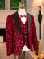 Bling Bling Rouge Paillettes 6 pièces Manches Longues Costume Garçon Mariage 2024 Bijoux De Corps Manteau Pantalon Chemise Cravate Gilet