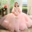Lovely Blushing Pink Appliques Bow Prom Flower Girl Dresses 2024 Ball Gown Scoop Neck 3/4 Sleeve Floor-Length / Long