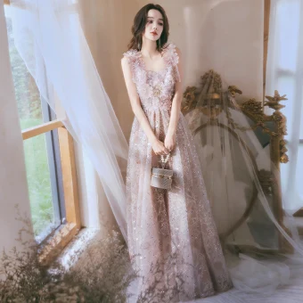 Charming Blushing Pink Beading Sequins Appliques Prom Dresses 2024 A Line Princess Square Neckline Sleeveless Backless Floor Length Long Prom Formal Dresses