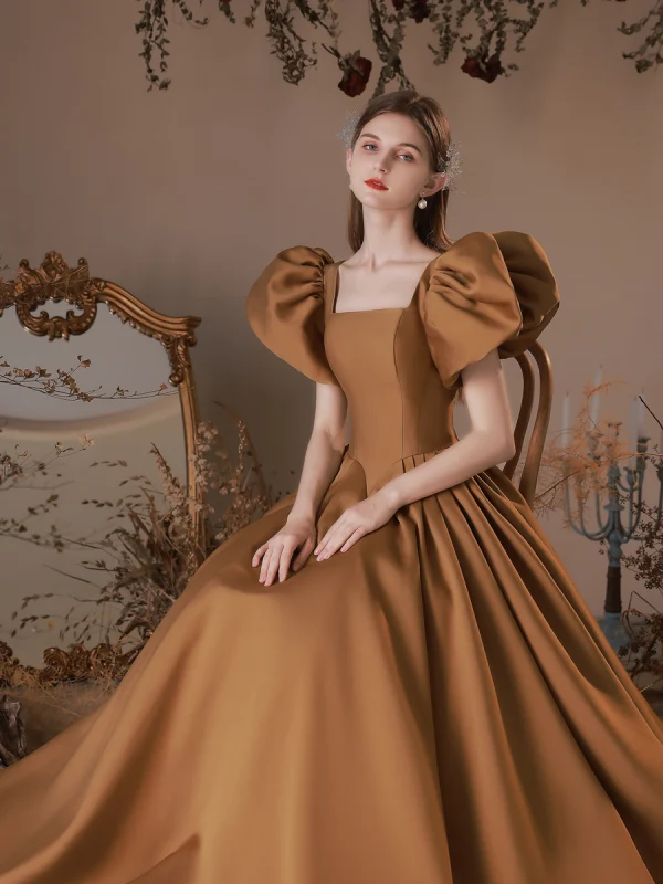 brown long prom dress Flowy Chocolate Brown Prom Dress Backless Prom Dress Brown Evening Dress main image 0