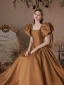 Vintage / Retro Brown Satin Prom Dresses 2023 A-Line / Princess Square Neckline Puffy Short Sleeve Backless Floor-Length / Long Prom Formal Dresses