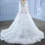 Luxury / Gorgeous White Rhinestone Lace Flower Appliques 2023 A-Line / Princess V-Neck Long Sleeve Wedding Dresses Court Train Wedding