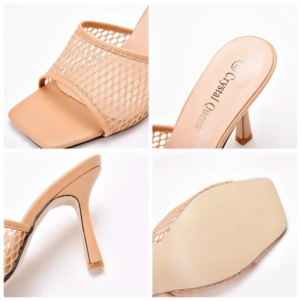 Modest / Simple Beige Casual Pierced Womens Sandals 2022 9 cm Stiletto Heels Open / Peep Toe Sandals High Heels