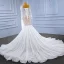 Luxe Blanche Fait main Perlage Perle Faux Diamant Robe De Mariée 2023 Trompette / Sirène Encolure Carrée Manches Longues Dos Nu Chapel Train Mariage