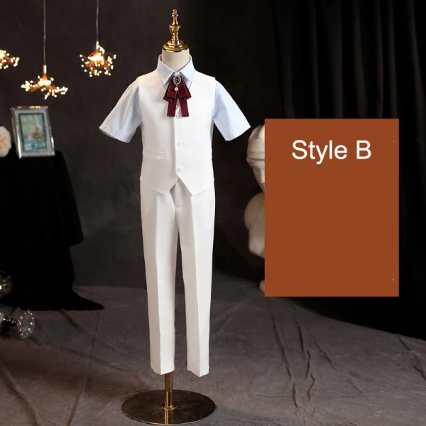 Fashion White Birthday 4-piece Long Sleeve Boys Wedding Suits 2023 Coat Pants Shirt Tie