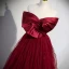 Chic / Beautiful Burgundy Prom Dresses 2023 A-Line / Princess Bow Off-The-Shoulder Short Sleeve Backless Floor-Length / Long Prom Formal Dresses