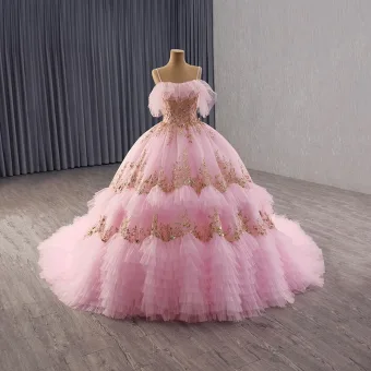 Magnífico Rosa Clara Rebordear Lentejuelas Vestidos De Gala 2025 Ball Gown Spaghetti Straps Sin Mangas Sin Espalda Chapel Train Gala Vestidos Formales