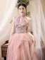 Chic / Beautiful Blushing Pink Beading Cascading Ruffles Printing Prom Dresses 2025 A-Line / Princess High Neck Sleeveless Backless Floor-Length / Long Tulle Formal Dresses