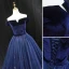 Vintage / Retro Navy Blue Sequins Prom Dresses 2023 Ball Gown Off-The-Shoulder Sleeveless Backless Floor-Length / Long Prom Formal Dresses