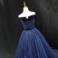 Vintage / Retro Navy Blue Sequins Prom Dresses 2023 Ball Gown Off-The-Shoulder Sleeveless Backless Floor-Length / Long Prom Formal Dresses