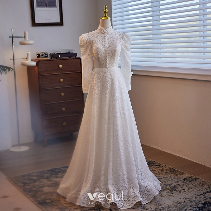old fashioned victorian wedding dresses Vintage Victorian Style Puff Sleeves Wedding Gown Dress I Retro Fairy main image 0