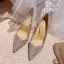 Sparkly Champagne Pearl Sequins Wedding Shoes 2022 Leather 8 cm Stiletto Heels Pointed Toe Wedding Pumps High Heels