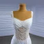 Glitzernden High End Perlenstickerei Strass Pailletten Weiß Brautkleider / Hochzeitskleider 2023 Meerjungfrau Eckiger Ausschnitt Ärmellos Rückenfreies Kapelle-Schleppe Hochzeit