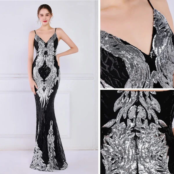 Charmant Doré Paillettes Robe De Soirée 2022 Trompette / Sirène Bretelles Spaghetti Sans Manches Dos Nu Longue Soirée Robe De Ceremonie