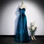 Vintage / Retro Royal Blue Suede Evening Dresses  2023 A-Line / Princess Strapless Rhinestone Sleeveless Backless Floor-Length / Long Evening Party Formal Dresses