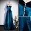 Vintage / Retro Royal Blue Suede Evening Dresses  2023 A-Line / Princess Strapless Rhinestone Sleeveless Backless Floor-Length / Long Evening Party Formal Dresses