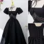 Audrey Hepburn Style Black Prom Dresses 2022 Ball Gown Square Neckline Puffy Short Sleeve Backless Floor-Length / Long Prom Formal Dresses