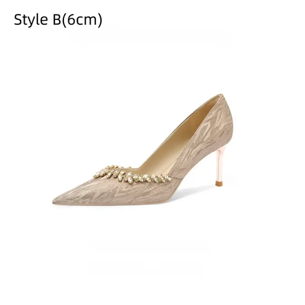 Bling Bling Champagne Rhinestone Leather Wedding Shoes 2026 8 cm Stiletto Heels Pointed Toe Wedding Pumps