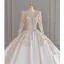 Vintage / Retro Ivory Beading Sequins Wedding Dresses 2023 Ball Gown Satin V-Neck Long Sleeve Court Train Wedding