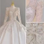 Vintage / Retro Ivory Beading Sequins Wedding Dresses 2023 Ball Gown Satin V-Neck Long Sleeve Court Train Wedding
