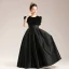 Vintage / Retro Satin Black Birthday Prom Flower Girl Dresses 2022 A-Line / Princess Scoop Neck Short Sleeve Floor-Length / Long Flower Girl Dresses