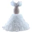 Luxury / Gorgeous White Beading Sequins Cascading Ruffles Wedding Dresses 2022 Trumpet / Mermaid Scoop Neck Short Sleeve Court Train Wedding
