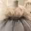 Chic / Beautiful Grey Pearl Sequins Short Birthday Flower Girl Dresses 2024 Ball Gown Scoop Neck Long Sleeve Bow Flower Girl Dresses