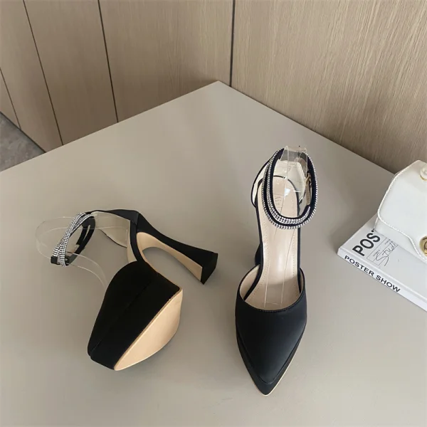 Sexy Fuchsia Cocktail Party Evening Party Satin Womens Sandals 2023 Rhinestone Ankle Strap 13 cm Stiletto Heels Pointed Toe Sandals High Heels