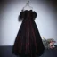 Vintage / Retro Burgundy Prom Dresses 2023 A-Line / Princess Off-The-Shoulder Short Sleeve Backless Floor-Length / Long Prom Formal Dresses