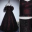 Vintage / Retro Burgundy Prom Dresses 2023 A-Line / Princess Off-The-Shoulder Short Sleeve Backless Floor-Length / Long Prom Formal Dresses