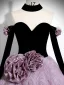 Audrey Hepburn Style Lavender Appliques Prom Dresses 2024 Ball Gown Off-The-Shoulder Long Sleeve Backless Sweep Train Prom Formal Dresses