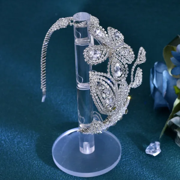 Piękne Srebrny Rhinestone Stop Ślub Ozdoby Do Włosów Ślubne 2024