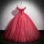 Chic / Beautiful Red Flower Prom Dresses 2023 Off-The-Shoulder Sleeveless Floor-Length / Long Ball Gown Formal Dresses