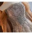 Sparkly Champagne Beading Sequins Prom Dresses 2025 A-Line / Princess Off-The-Shoulder Short Sleeve Backless Floor-Length / Long Prom Formal Dresses