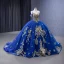 High-end Vintage / Retro Royal Blue Handmade  Beading Sequins Prom Dresses 2023 Ball Gown Spaghetti Straps Short Sleeve Backless Chapel Train Prom Formal Dresses