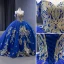 High-end Vintage / Retro Royal Blue Handmade  Beading Sequins Prom Dresses 2023 Ball Gown Spaghetti Straps Short Sleeve Backless Chapel Train Prom Formal Dresses