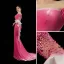 High-end Fuchsia Suede Beading Rhinestone Evening Dresses 2023 Trumpet / Mermaid Scoop Neck Bell sleeves Sweep Train Evening Party Formal Dresses