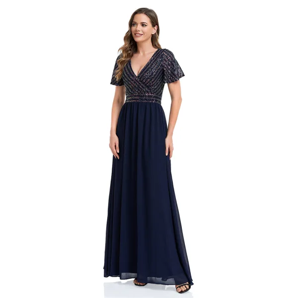 Chic / Belle Vert Paillettes Robe De Soirée Princesse 2023 V-Cou Manches Courtes Longue Soirée Robe De Ceremonie