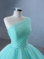 High-end Mint Green Cascading Ruffles Prom Dresses 2024 Ball Gown One-Shoulder Sleeveless Backless Court Train Prom Formal Dresses