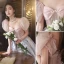 Fashion Blushing Pink Glitter Prom Dresses 2023 A-Line / Princess Square Neckline Bow Short Sleeve Backless Floor-Length / Long Prom Formal Dresses